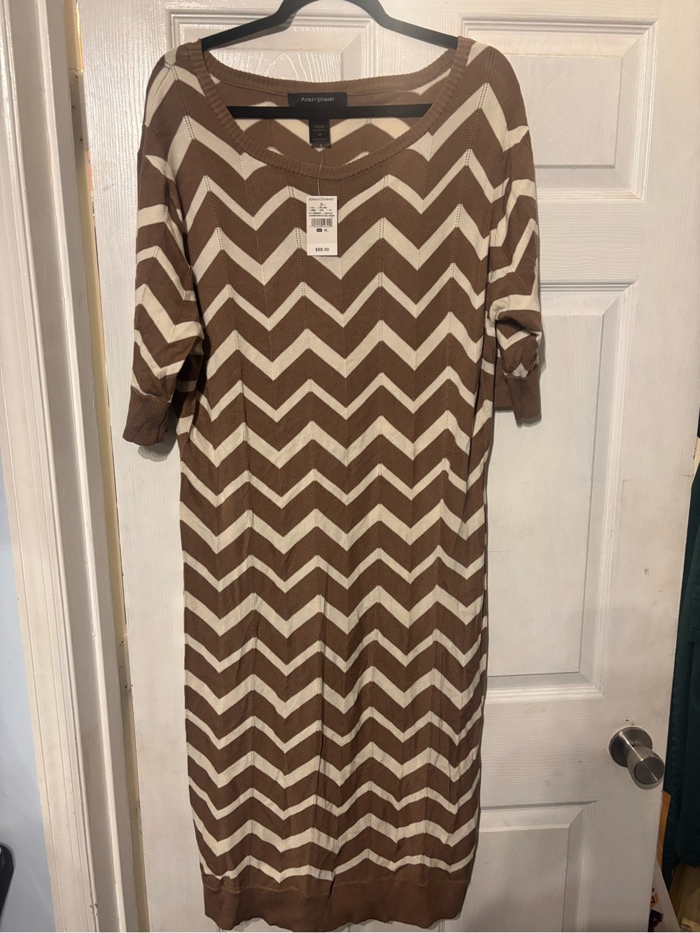 Ashley Stewart Brown and Cream Chevron Midi Dress